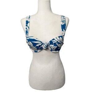 Shade & Shore White & Blue Lightly Lined Bikini Top - Size 32 B